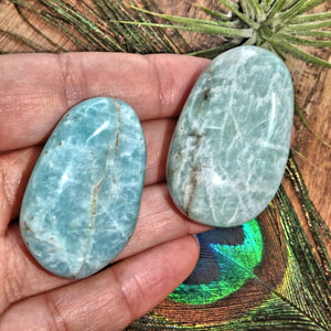 Set of 2 Dreamy Caribbean Blue Amazonite Palm Stones