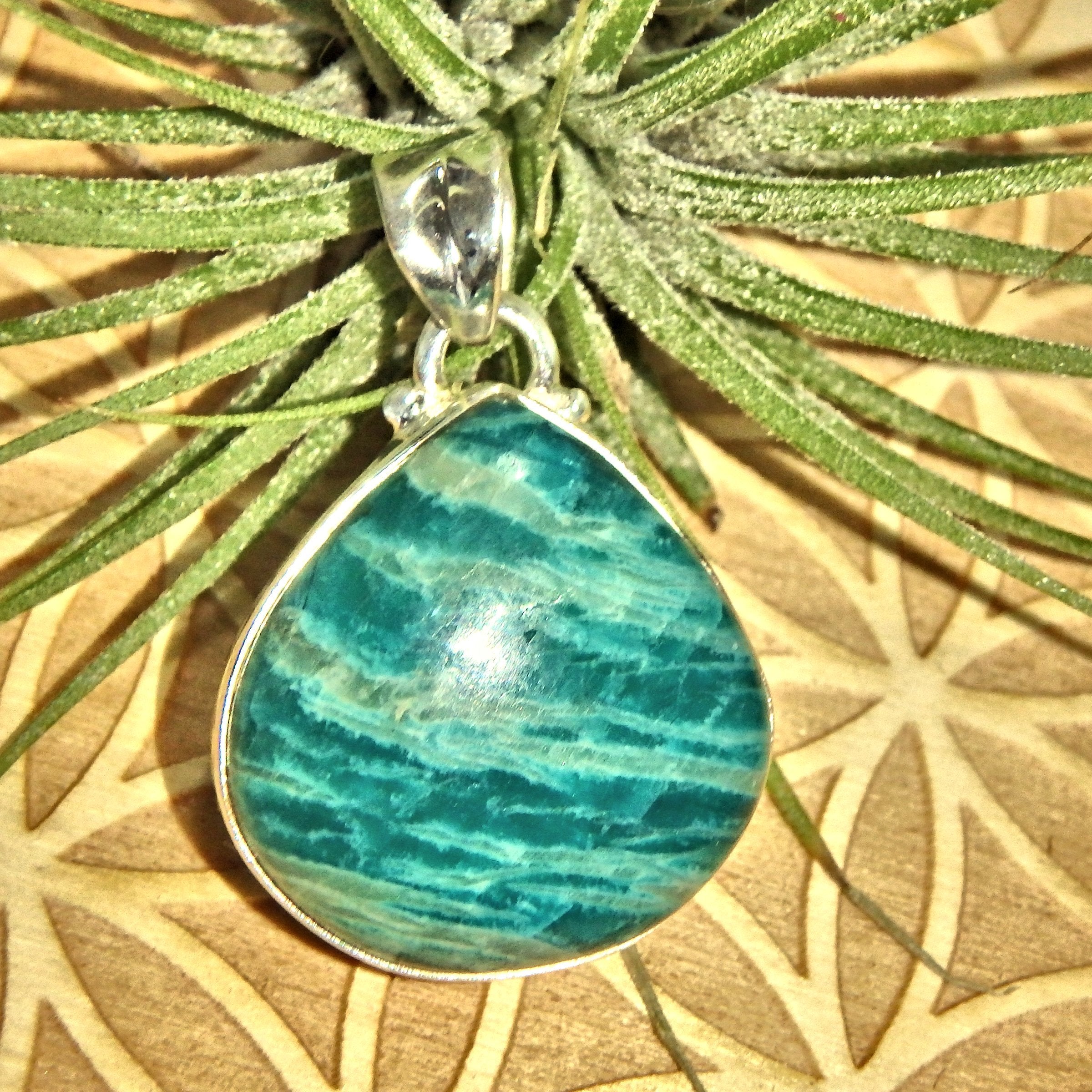 Zebra Patterns Vibrant Blue Amazonite Sterling Silver Pendant (Includes Silver Chain) - Earth Family Crystals