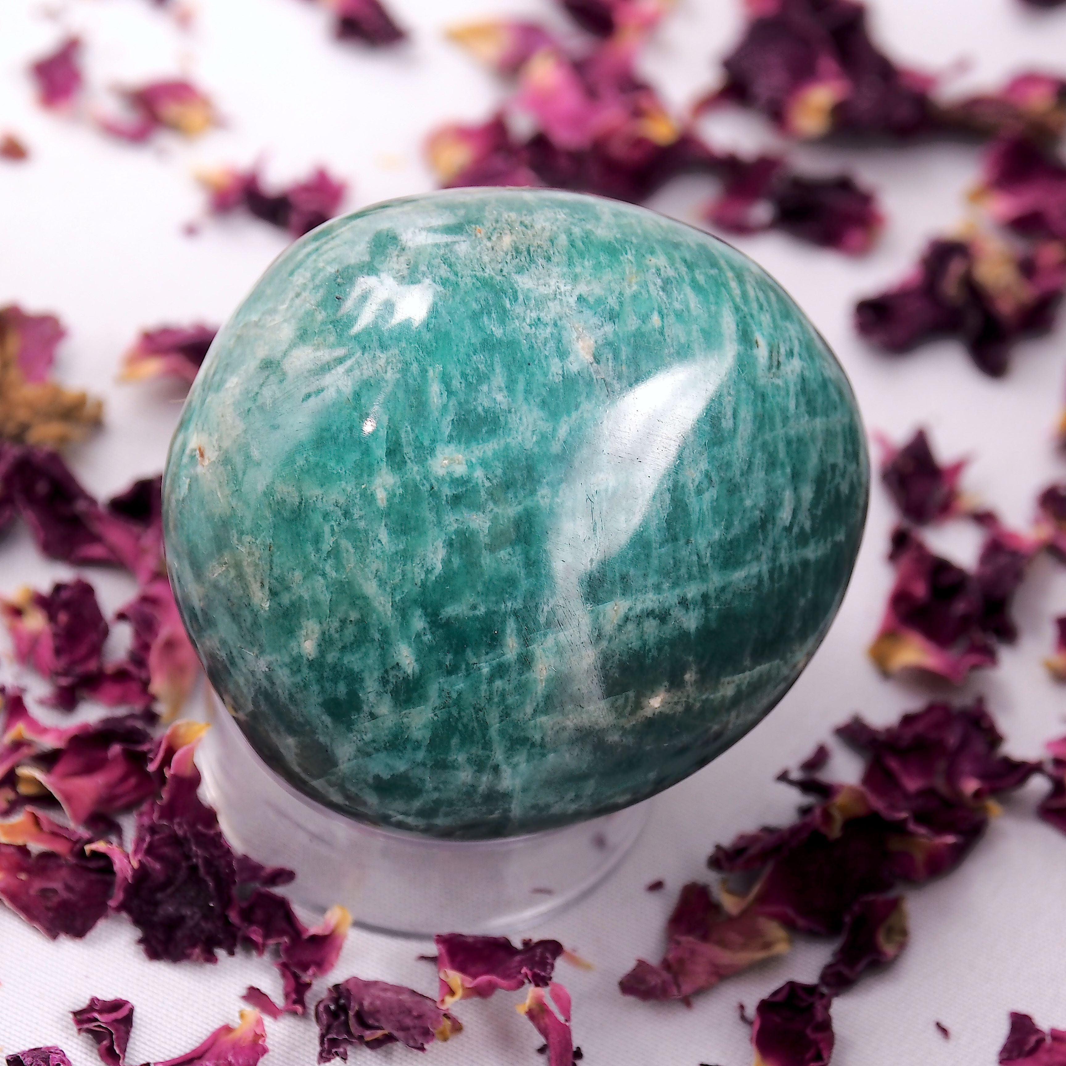 Relaxing Turquoise Waters Blue Amazonite Palm Stone - Earth Family Crystals