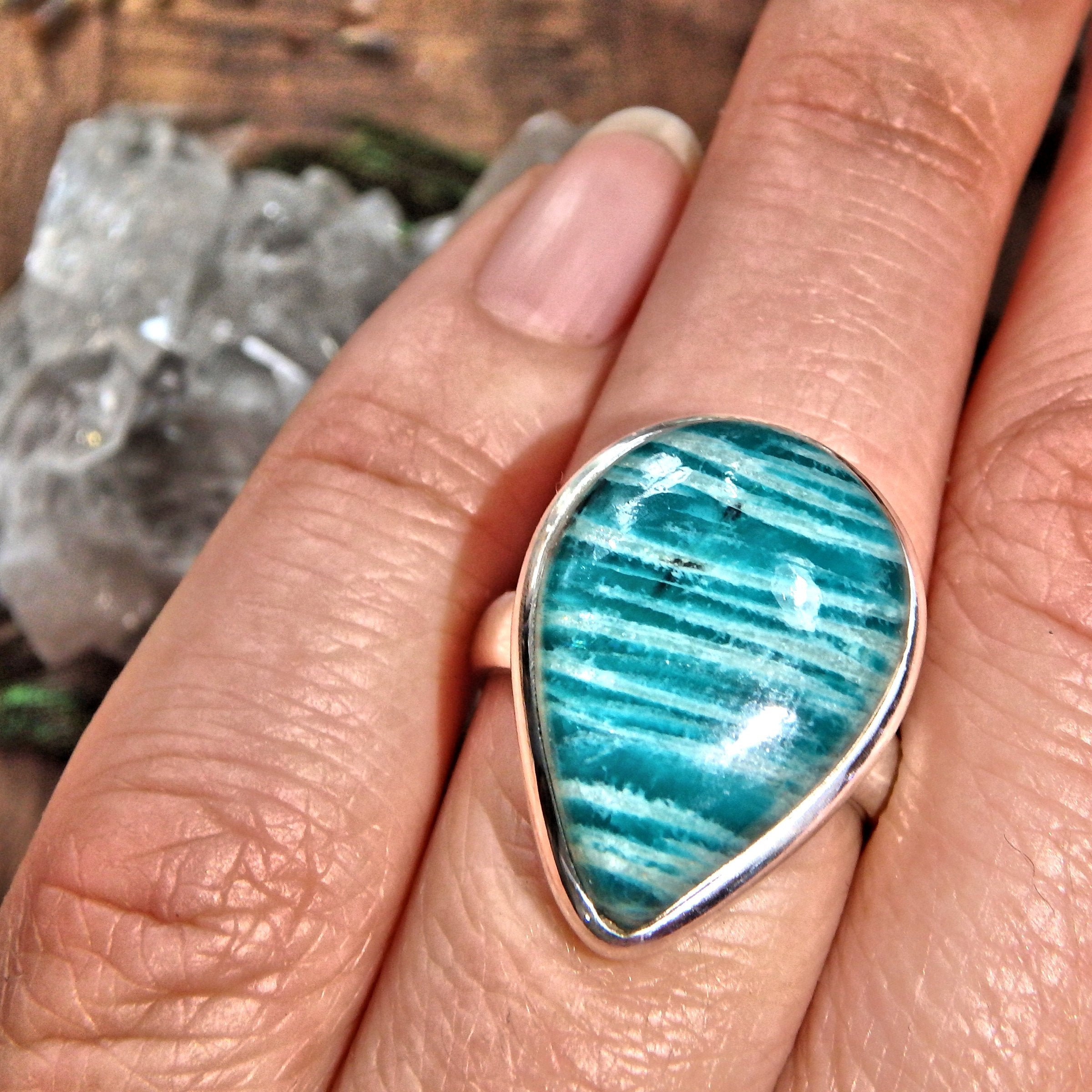 Soothing Turquoise Blue Amazonite Sterling Silver Ring (Size 6.5) - Earth Family Crystals