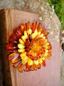 Uplifting Baltic Amber Flower Crochet Brooch 2 - Earth Family Crystals