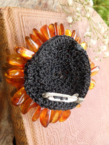 Uplifting Baltic Amber Flower Crochet Brooch 2 - Earth Family Crystals