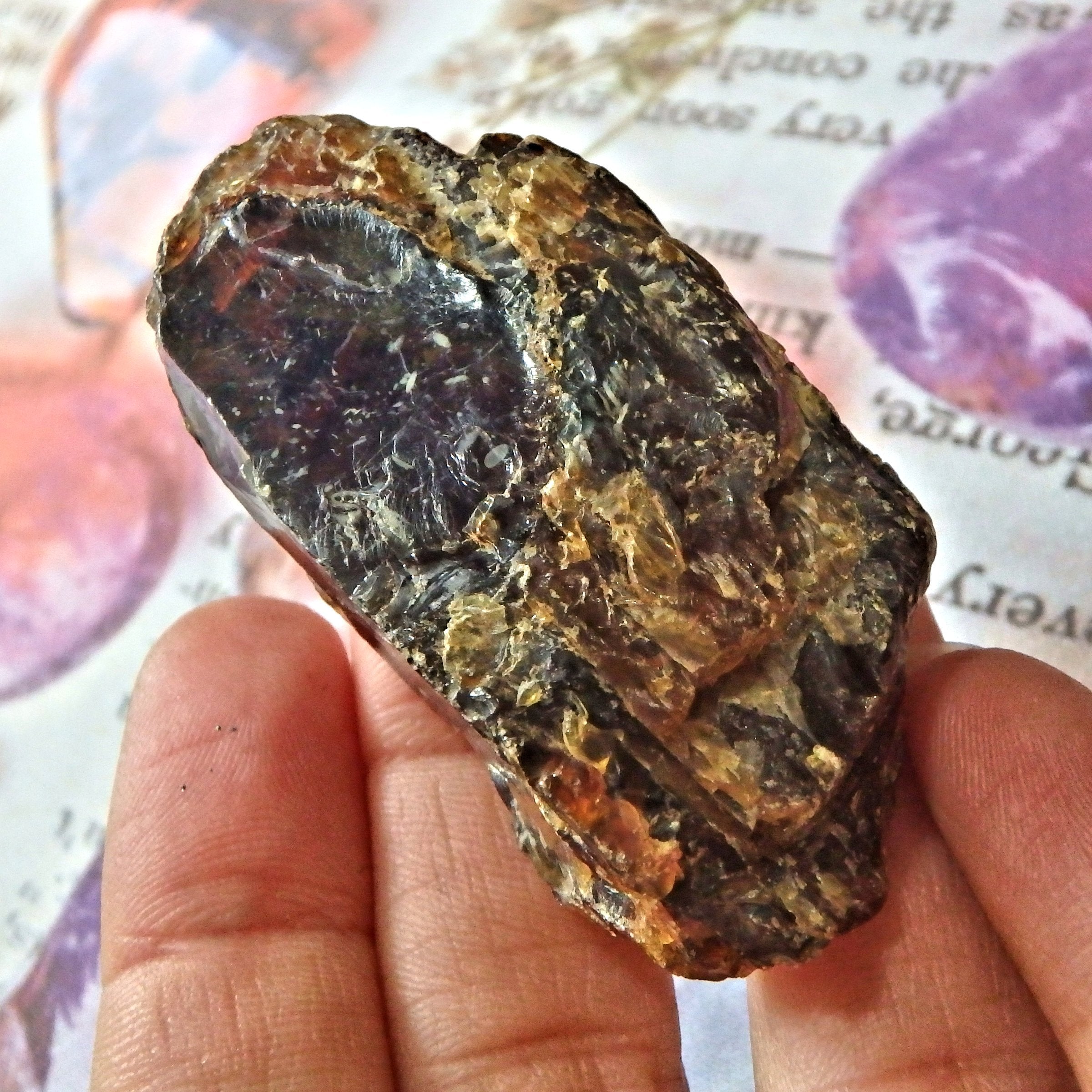 Sumatra Rare Blue &  Cognac Raw Amber Chunk From Indonesia 1 - Earth Family Crystals