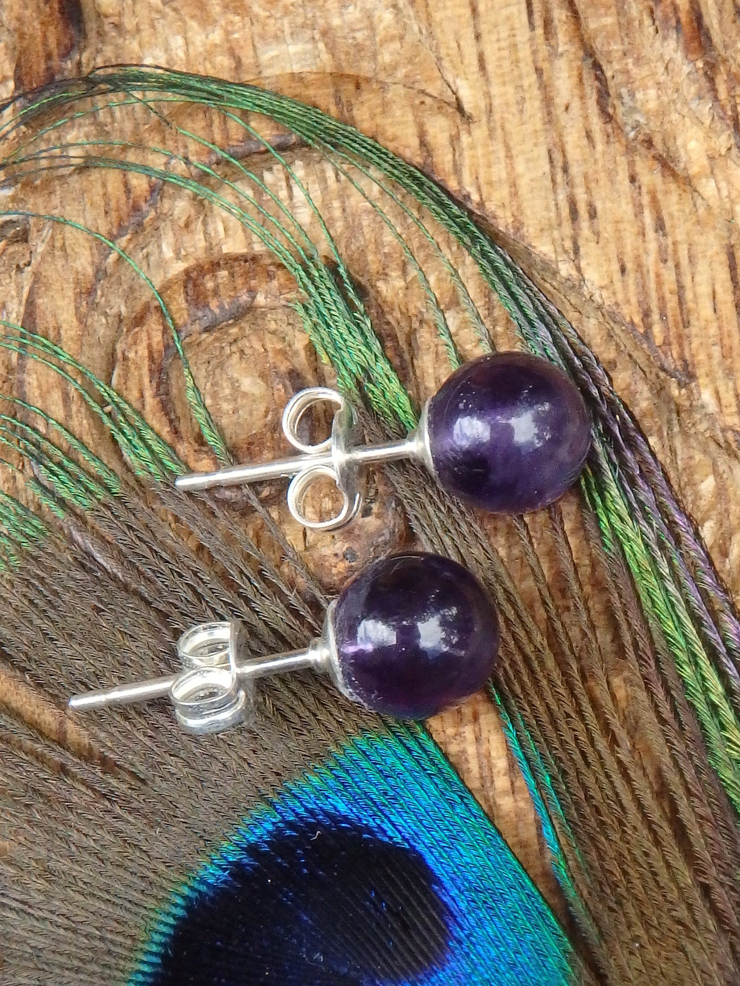 Dark Amethyst Studs in Sterling Silver - Earth Family Crystals