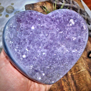 XL Incredible Lavender Amethyst Sparkle & Blue Agate Love Heart Carving From Brazil - Earth Family Crystals