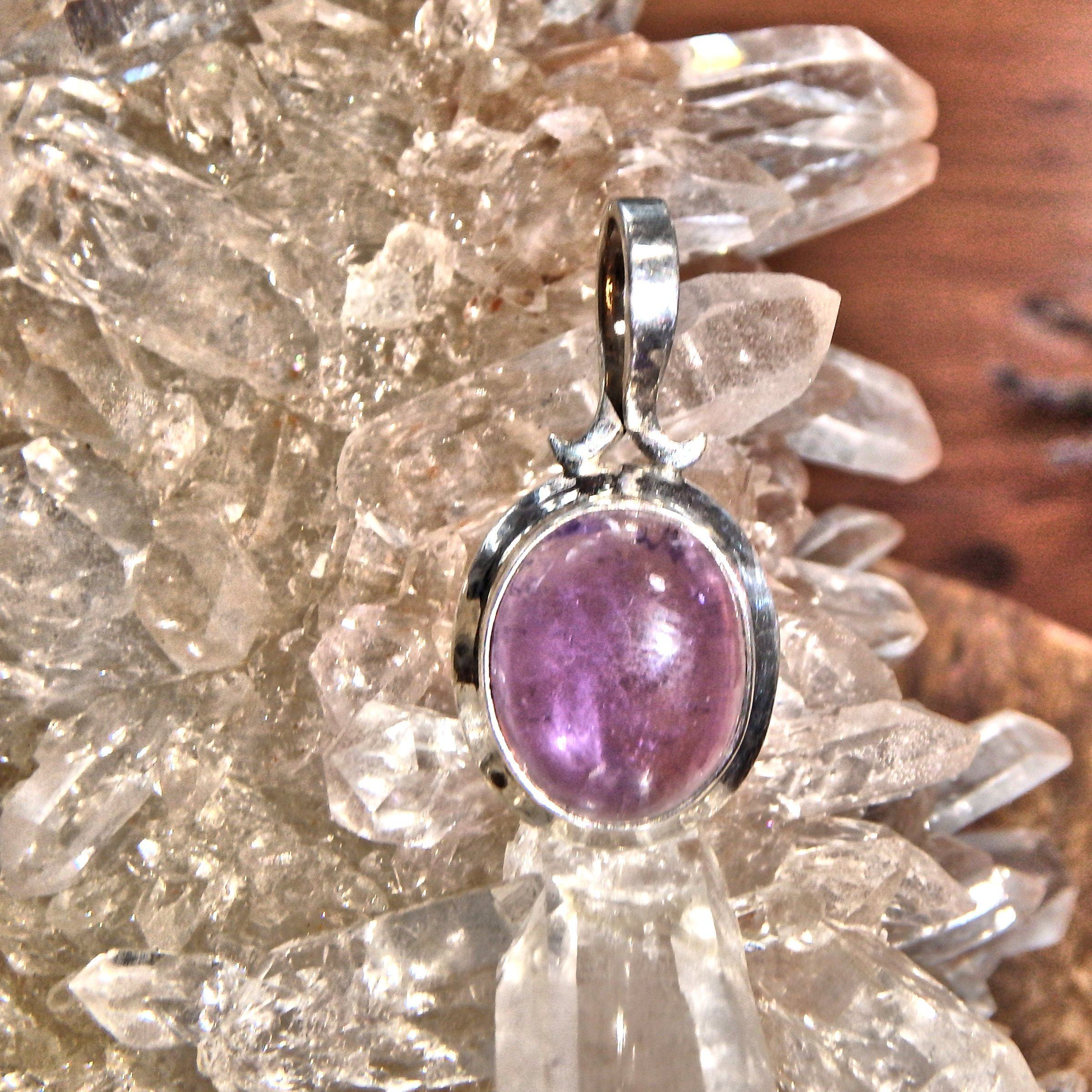 Cute Dainty Optical Purple Amethyst  Pendant in Sterling Silver (Includes Silver Chain) - Earth Family Crystals