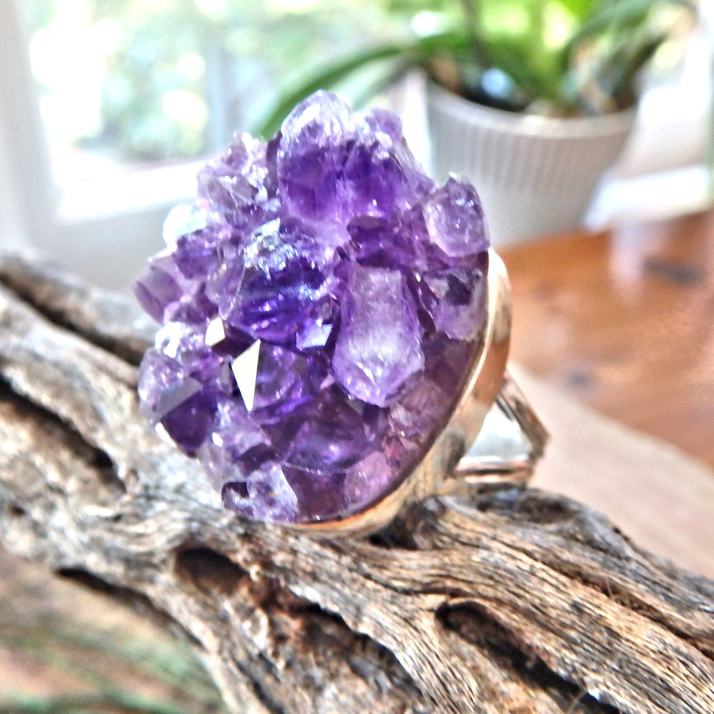 Pretty Purple Druzy Raw Amethyst Sterling Silver Ring (Size 9.5) - Earth Family Crystals