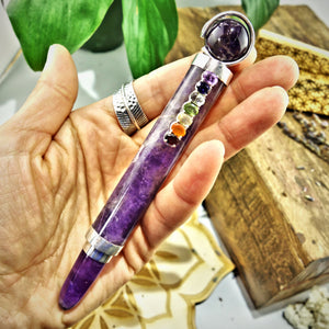 RESERVED For Michael~Gorgeous Faceted Chakra Gemstones On Amethyst Healing Wand - Earth Family Crystals