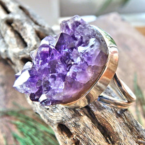 Pretty Purple Druzy Raw Amethyst Sterling Silver Ring (Size 9.5) - Earth Family Crystals