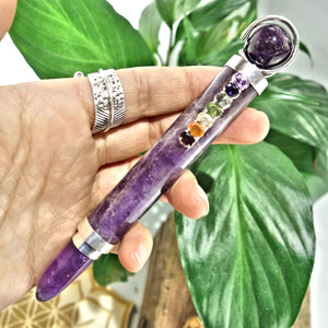 RESERVED For Michael~Gorgeous Faceted Chakra Gemstones On Amethyst Healing Wand - Earth Family Crystals