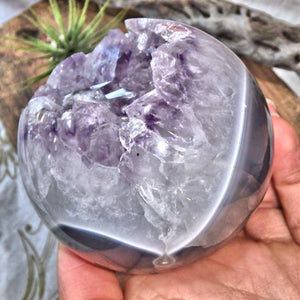 Fantastic Amethyst Druzy Geode & Blue Agate Large Sphere Carving - Earth Family Crystals