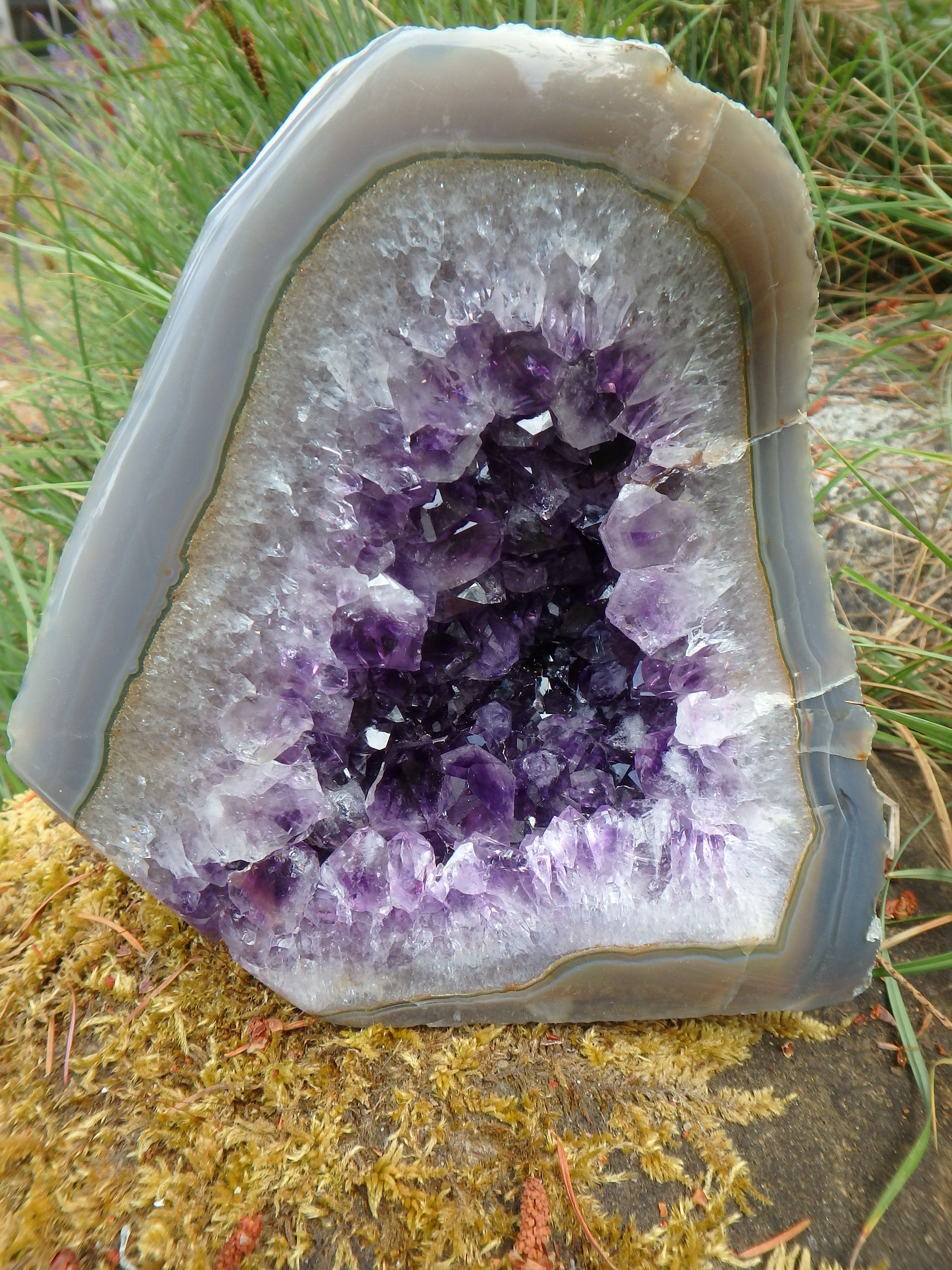 Reserved for Gina D. Large Deep Purple Points Amethyst Geode & Blue Agate Combo Display Specimen - Earth Family Crystals