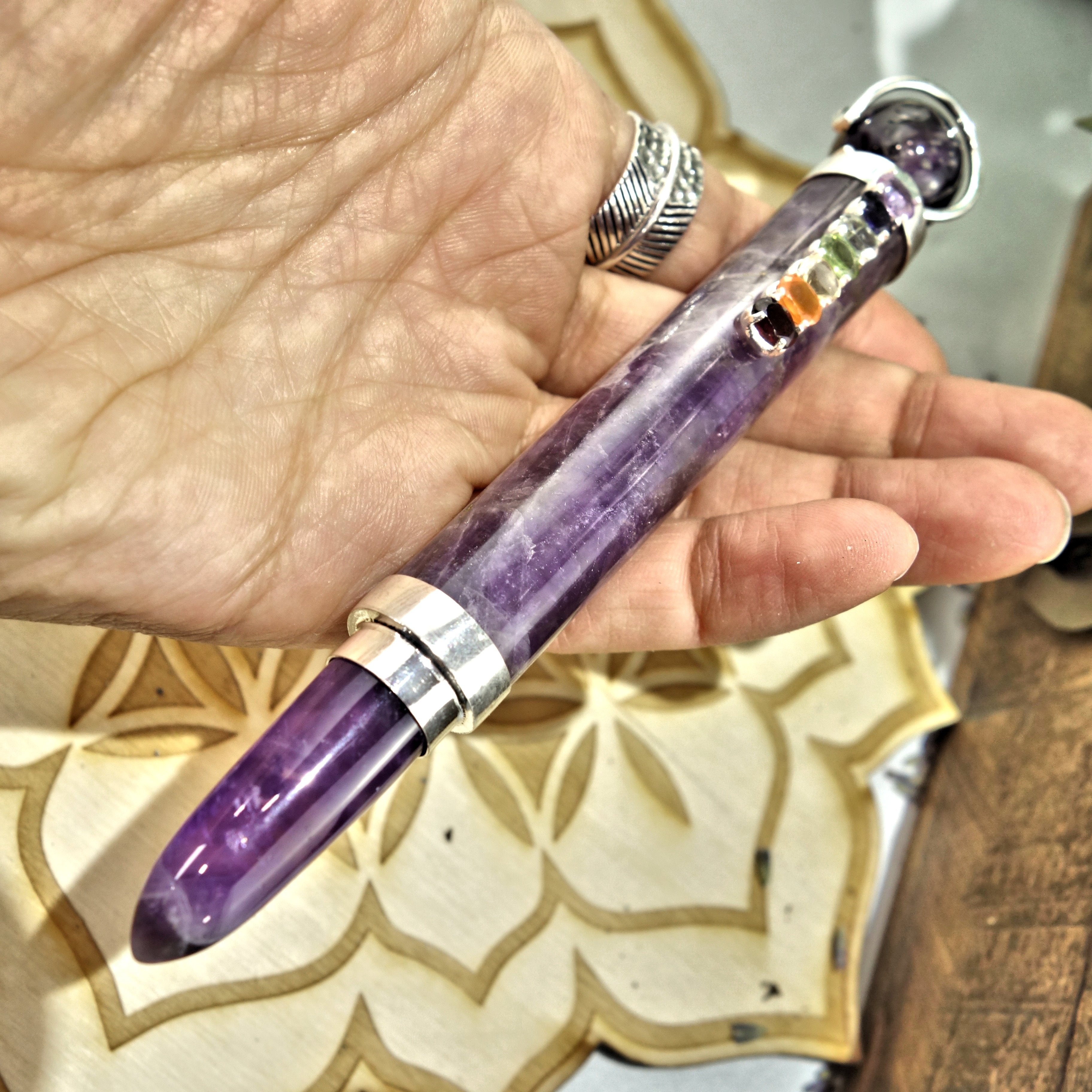 RESERVED For Michael~Gorgeous Faceted Chakra Gemstones On Amethyst Healing Wand - Earth Family Crystals