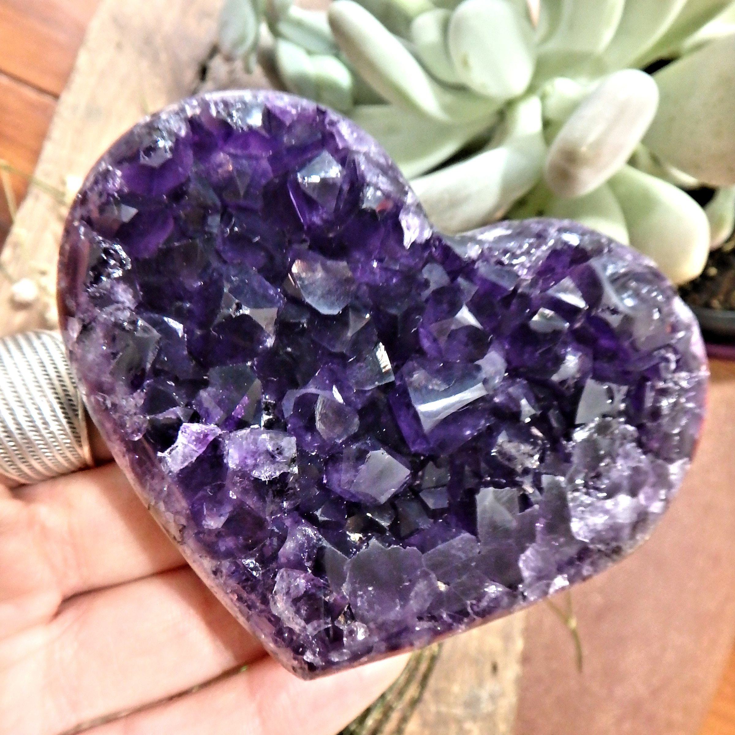 AA Grade Breathtaking Deep Grape Purple Amethyst Druzy Heart Carving 2 - Earth Family Crystals