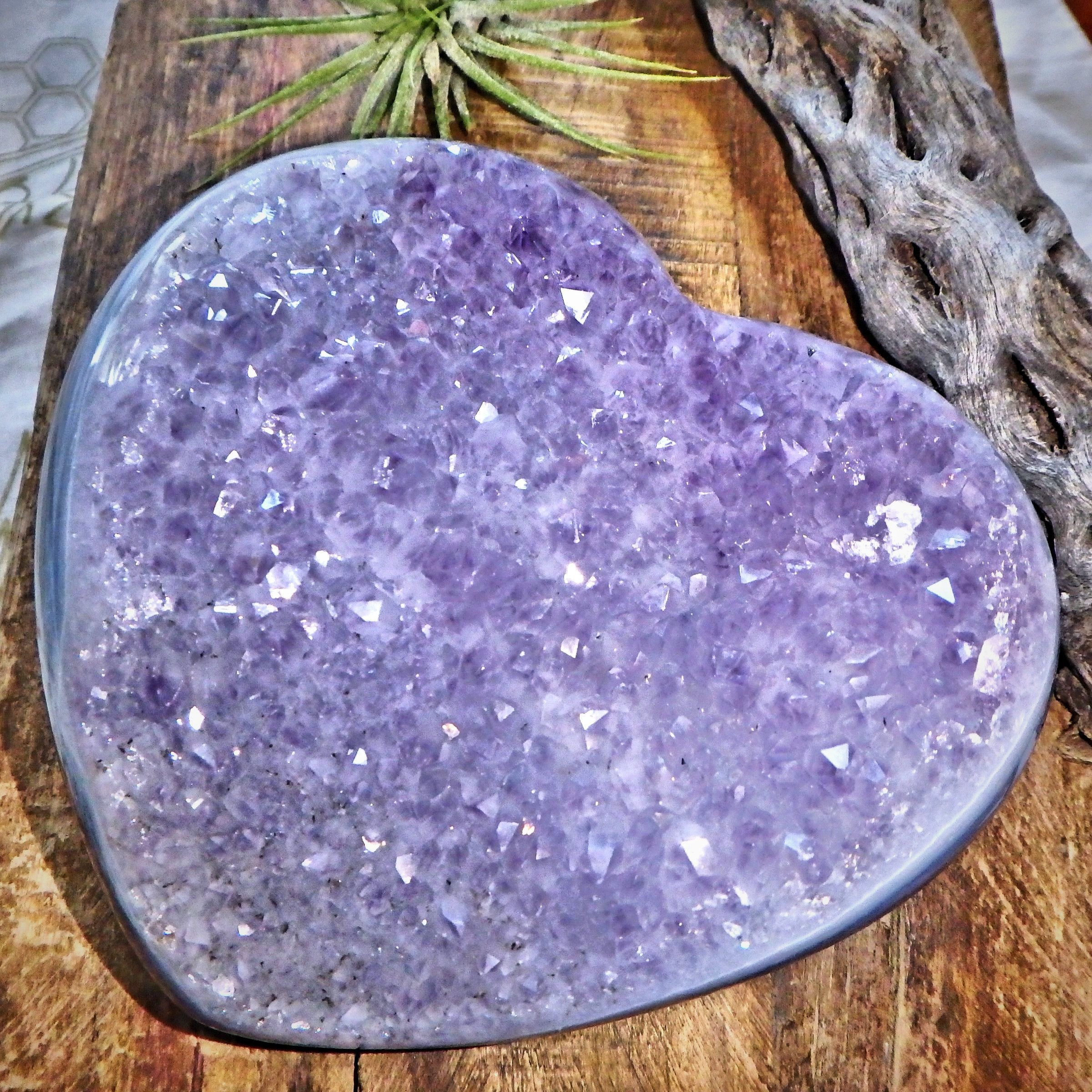 XL Incredible Lavender Amethyst Sparkle & Blue Agate Love Heart Carving From Brazil - Earth Family Crystals