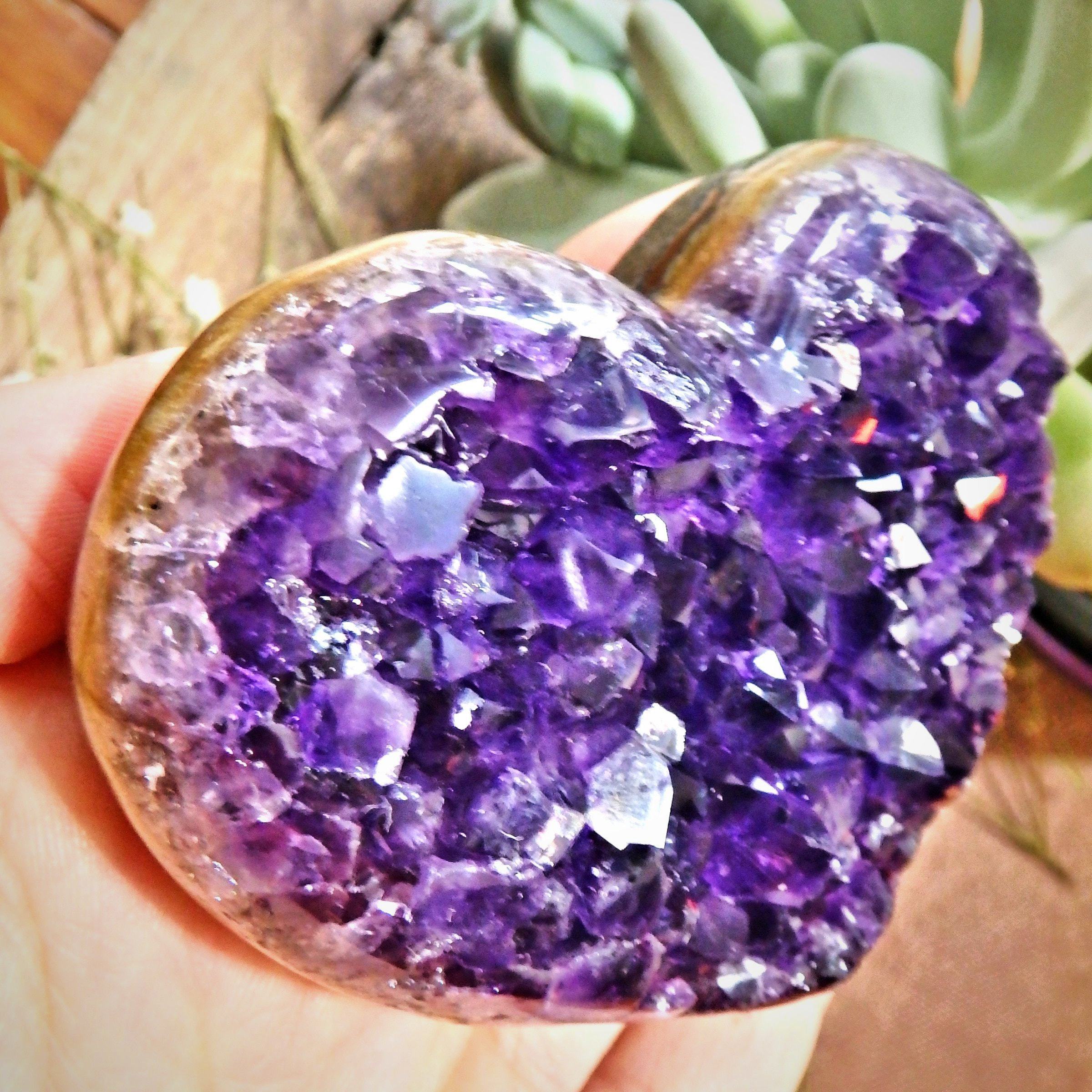 AA Grade Breathtaking Deep Grape Purple Amethyst Druzy Heart Carving 1 - Earth Family Crystals