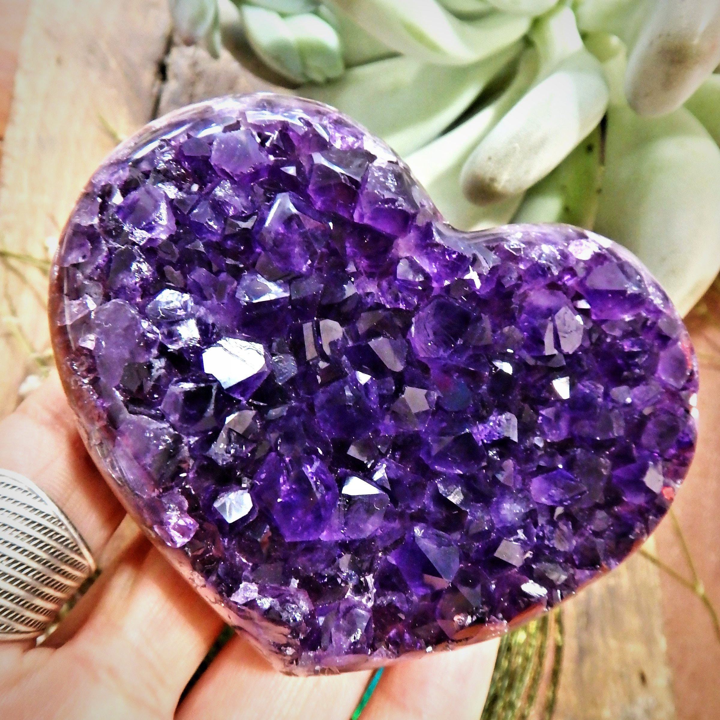 AA Grade Breathtaking Deep Grape Purple Amethyst Druzy Heart Carving 1 - Earth Family Crystals