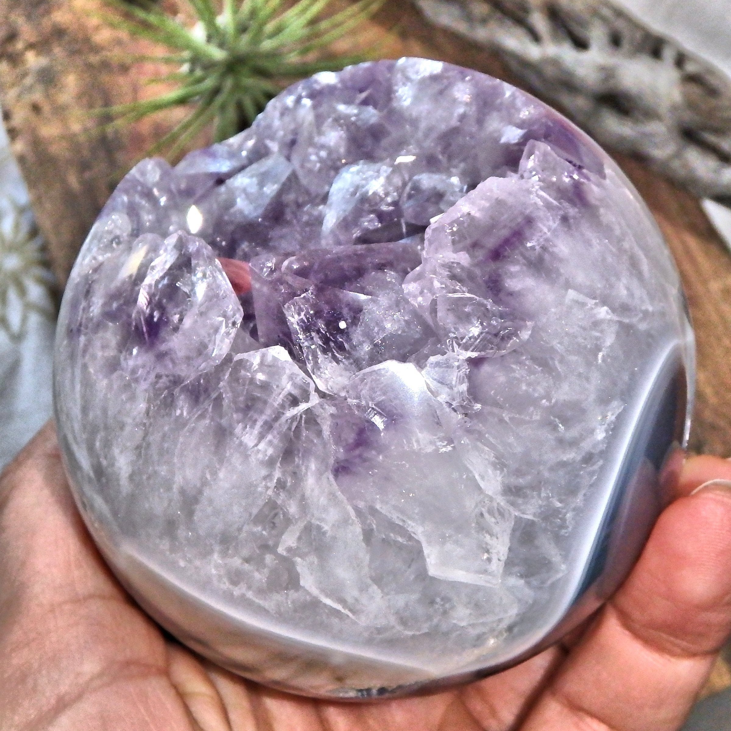 Fantastic Amethyst Druzy Geode & Blue Agate Large Sphere Carving - Earth Family Crystals
