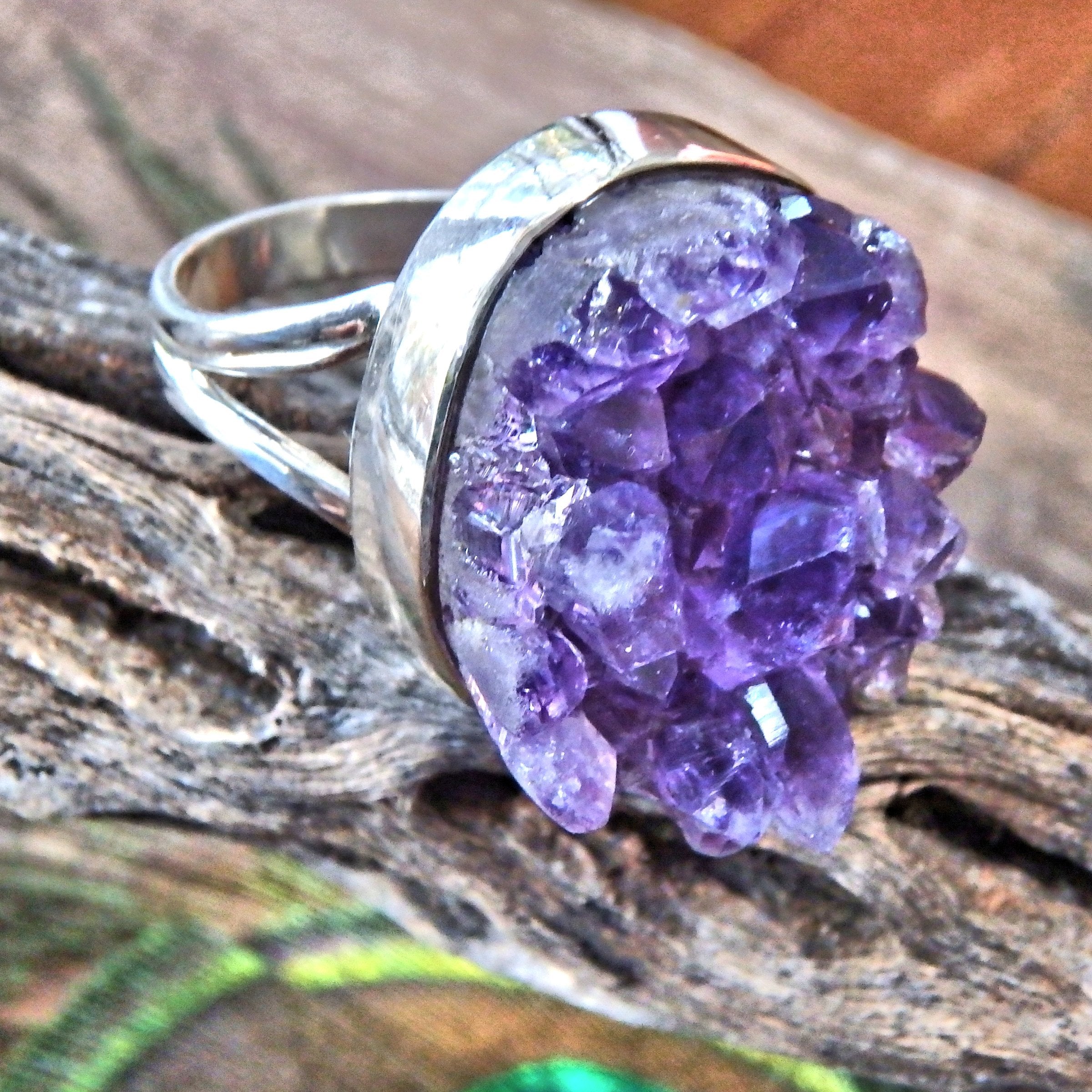 Pretty Purple Druzy Raw Amethyst Sterling Silver Ring (Size 9.5) - Earth Family Crystals