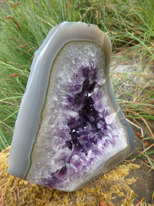 Reserved for Gina D. Large Deep Purple Points Amethyst Geode & Blue Agate Combo Display Specimen - Earth Family Crystals