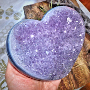 XL Incredible Lavender Amethyst Sparkle & Blue Agate Love Heart Carving From Brazil - Earth Family Crystals