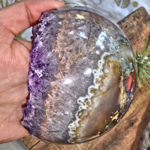 Amazing Large Amethyst Partial Sphere Carving With Fantastic Underside Natural Flower Pattern - Earth Family Crystals