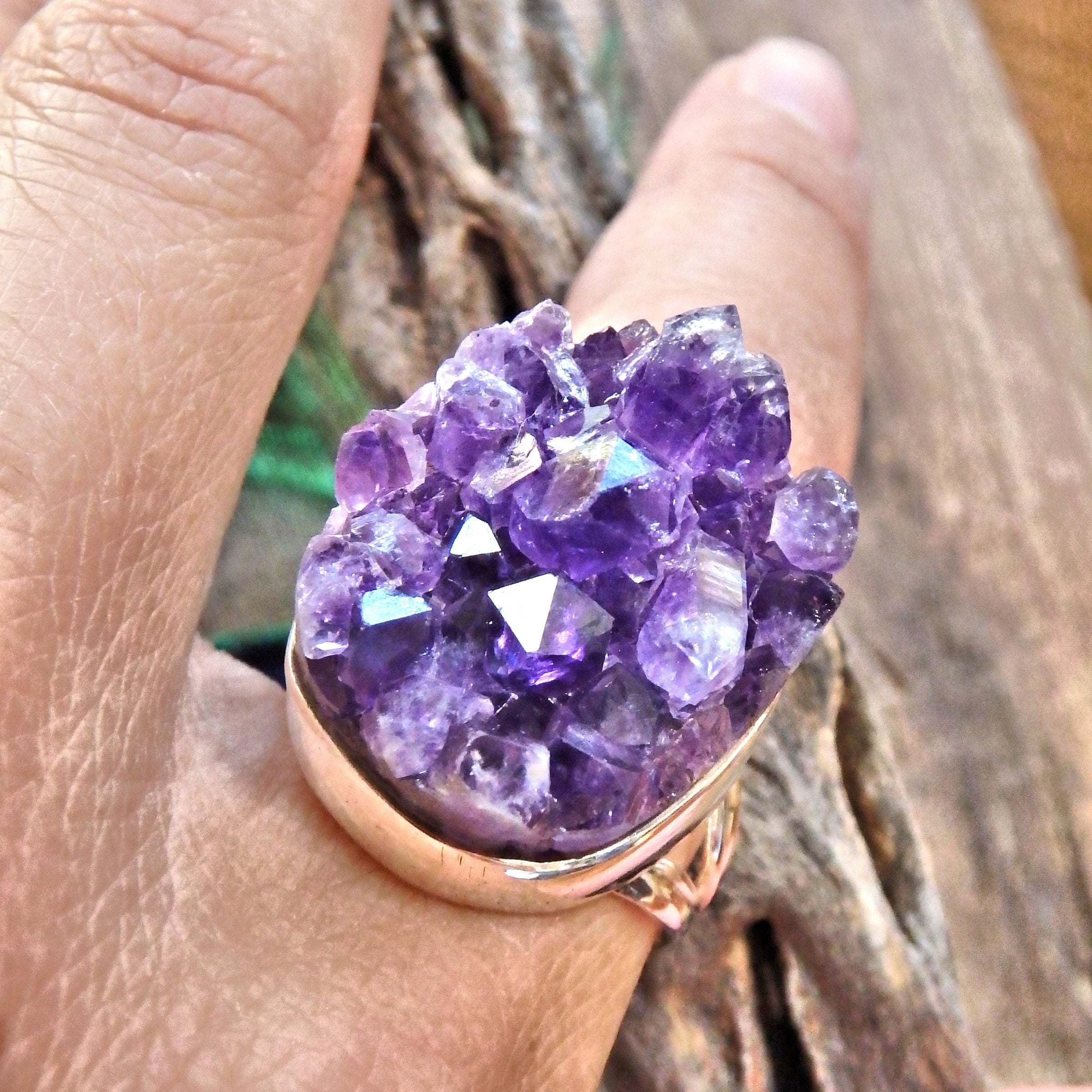 Pretty Purple Druzy Raw Amethyst Sterling Silver Ring (Size 9.5) - Earth Family Crystals