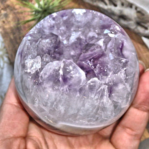 Fantastic Amethyst Druzy Geode & Blue Agate Large Sphere Carving - Earth Family Crystals