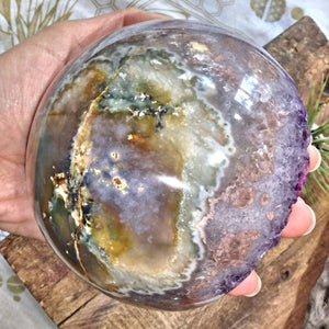 Amazing Large Amethyst Partial Sphere Carving With Fantastic Underside Natural Flower Pattern - Earth Family Crystals