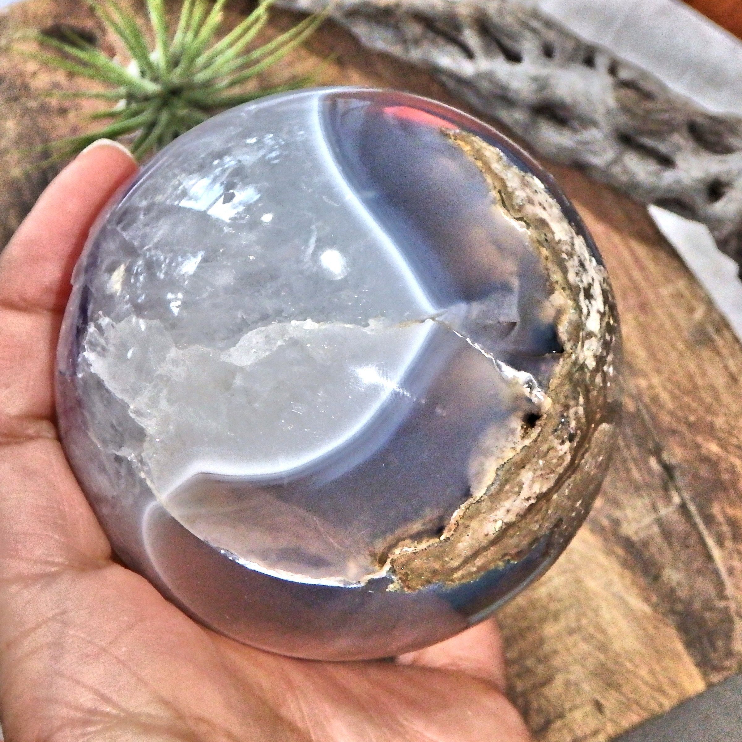 Fantastic Amethyst Druzy Geode & Blue Agate Large Sphere Carving - Earth Family Crystals