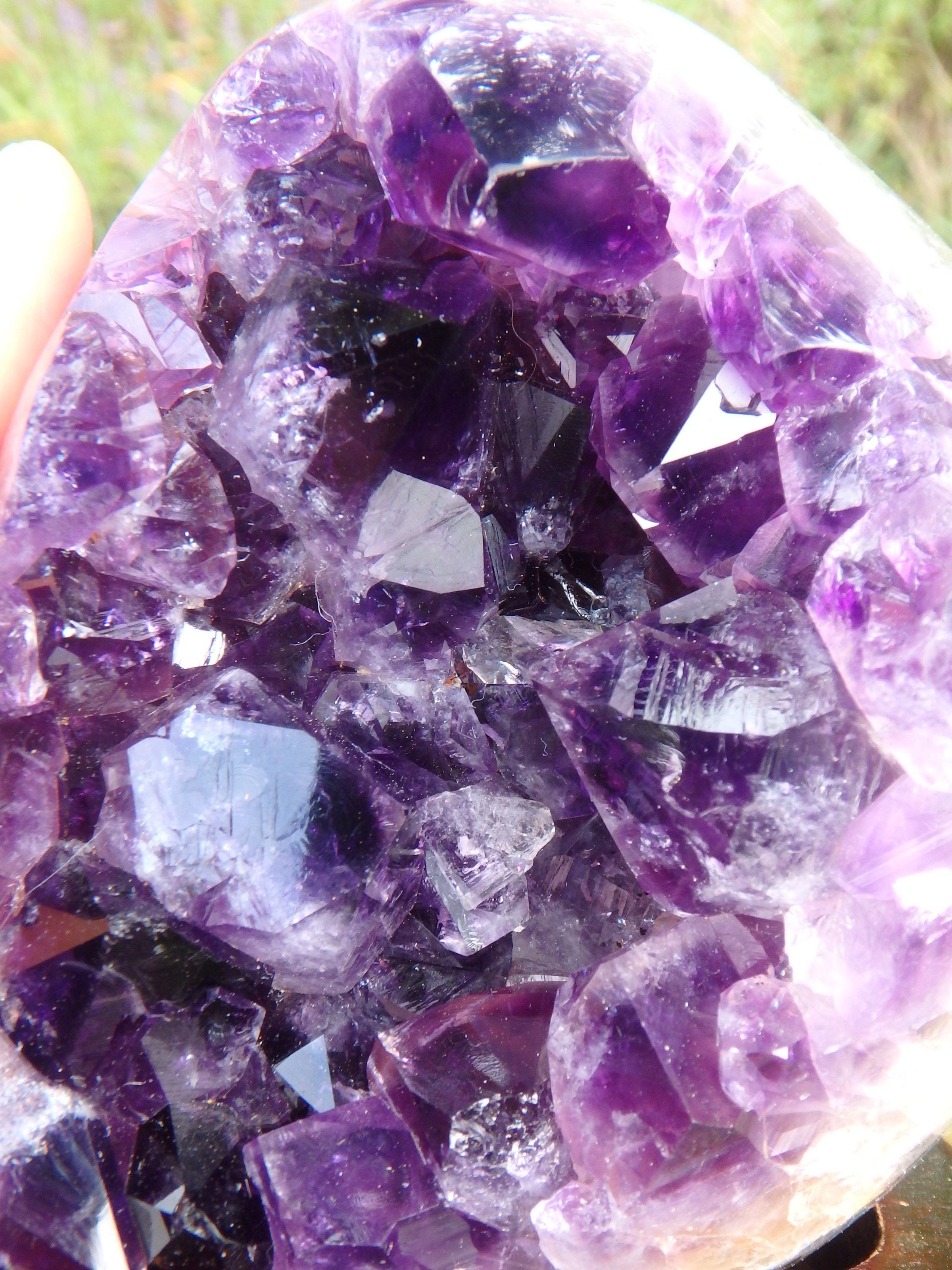 AA Grade Deep Purple Amethyst Free Form Specimen on Removable Wood Display Stand From Uruguay - Earth Family Crystals