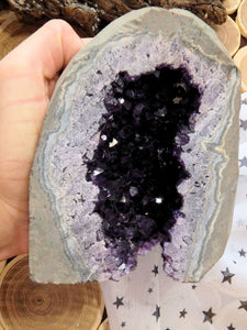 Unpolished Dark Purple Standing Amethyst Geode From Uruguay - Earth Family Crystals