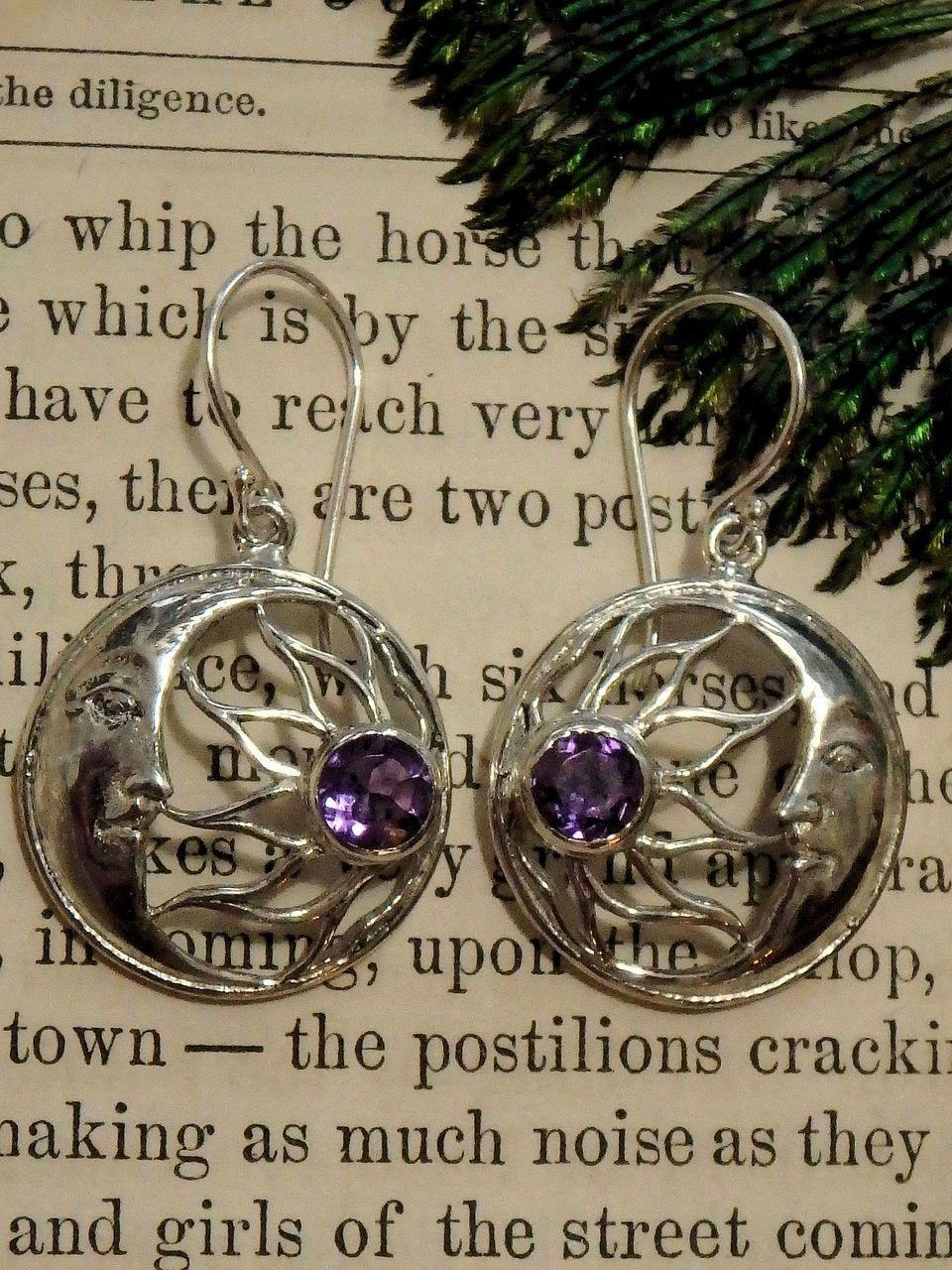 Crescent Moon Faceted Amethyst Earrings in Sterling Silver (Includes Silver Chain) - Earth Family Crystals