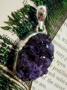 Stunning Amethyst Druzy Raw Free Form Pendant in Sterling Silver (Includes Silver Chain) - Earth Family Crystals