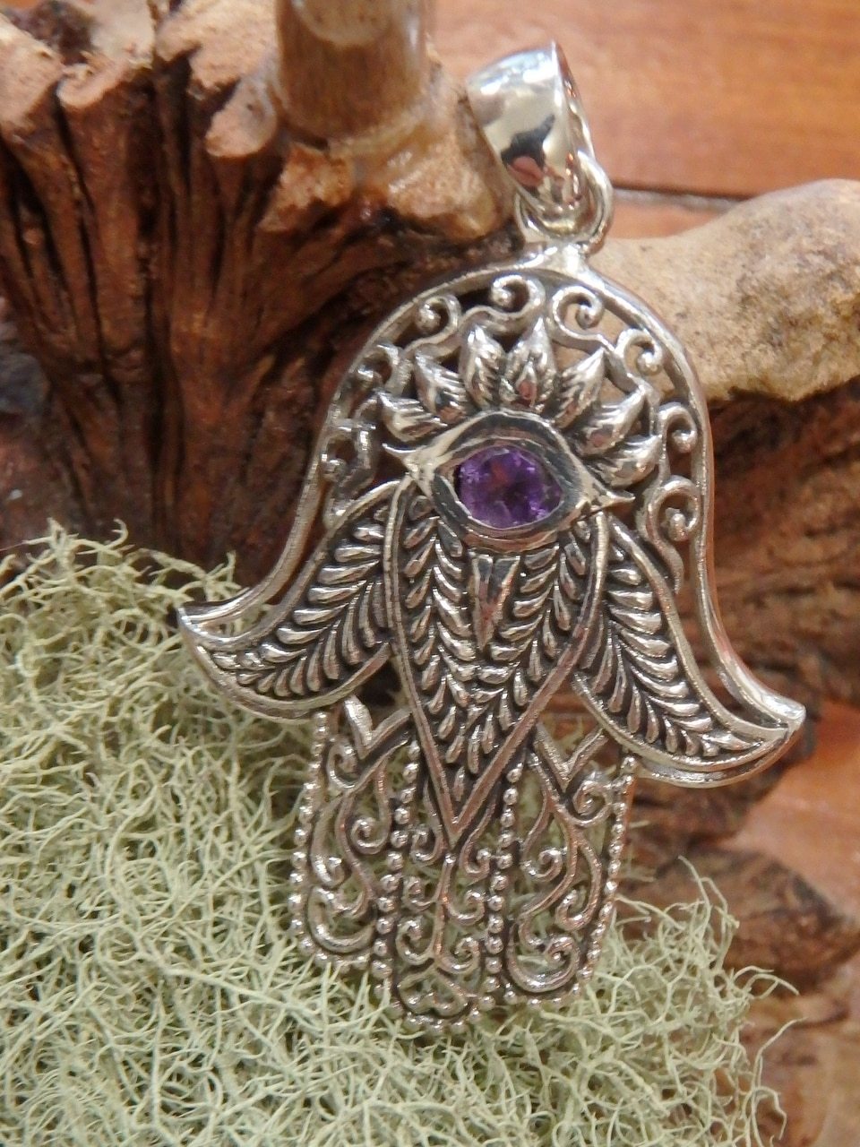 Fabulous Hamsa Faceted Amethyst Pendant in Sterling Silver (Includes Silver Chain) - Earth Family Crystals