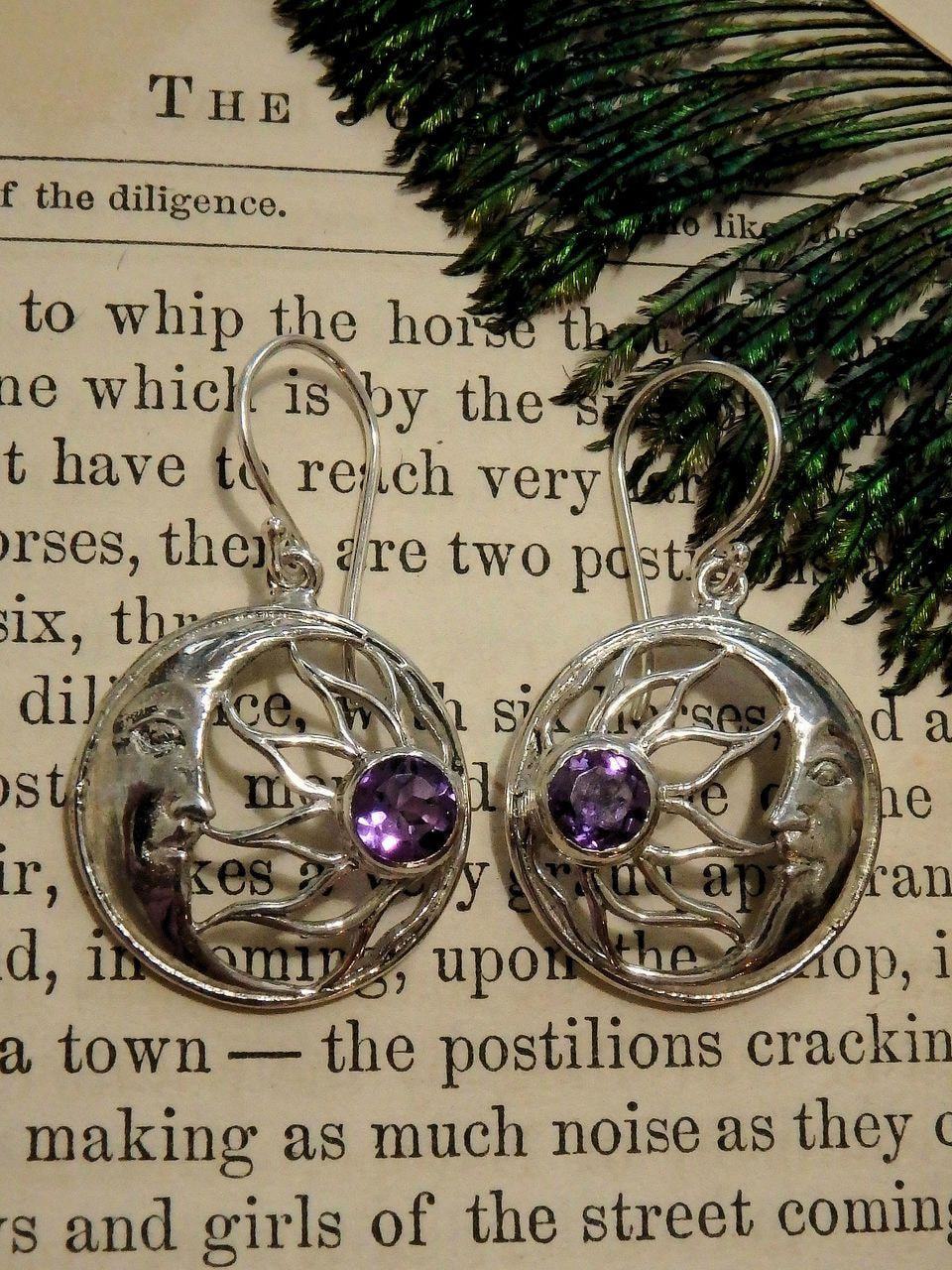 Crescent Moon Faceted Amethyst Earrings in Sterling Silver (Includes Silver Chain) - Earth Family Crystals