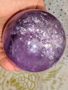 Purple Passion Jumbo Amethyst Sphere with Gorgeous Rainbow Inclusions - Earth Family Crystals