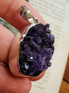 Stunning Amethyst Druzy Raw Free Form Pendant in Sterling Silver (Includes Silver Chain) - Earth Family Crystals