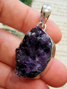 Stunning Amethyst Druzy Raw Free Form Pendant in Sterling Silver (Includes Silver Chain) - Earth Family Crystals