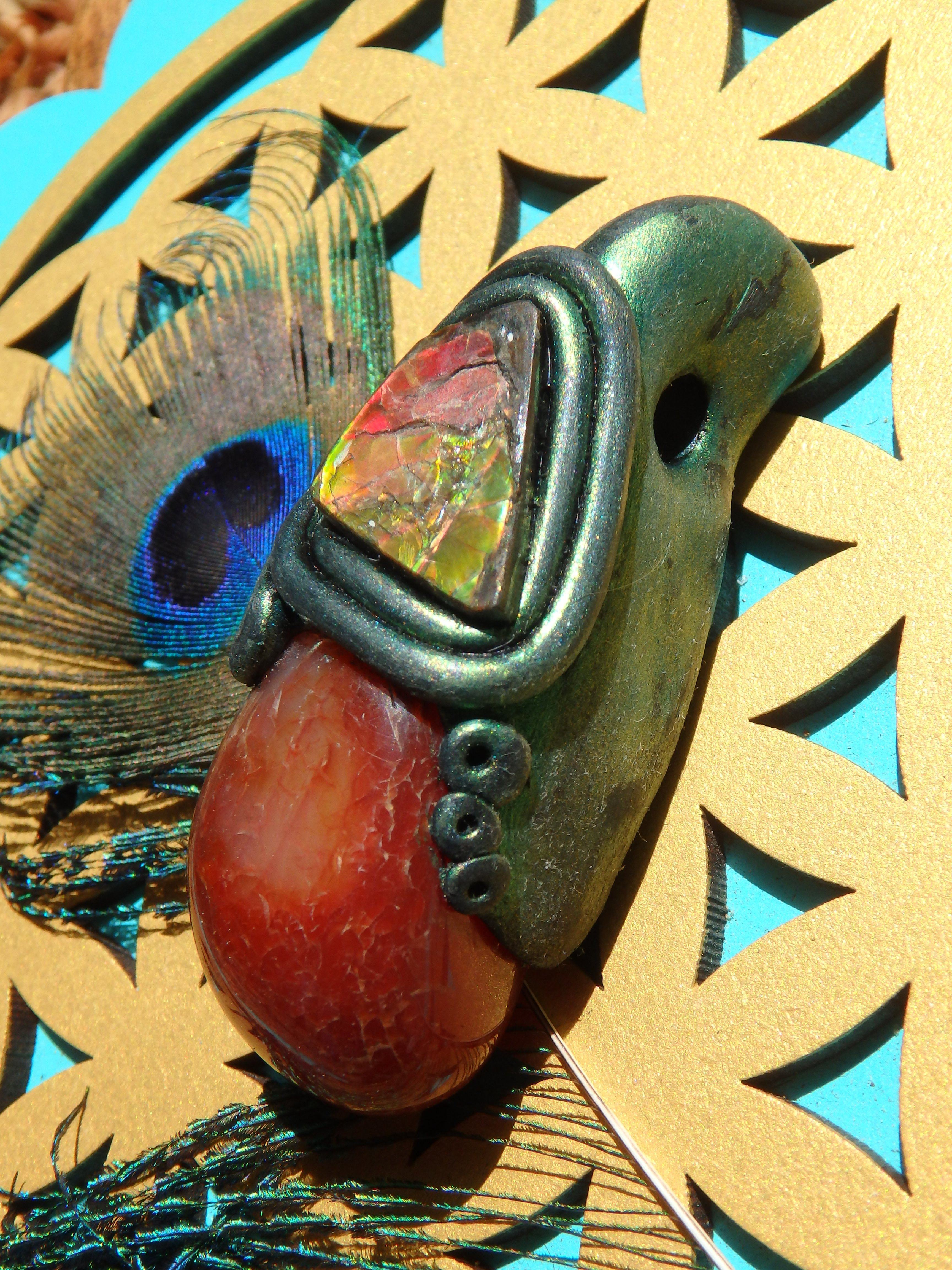 Chunky Orange Carnelian & Flashy Alberta Ammolite Handmade Energy Pendant (On Adjustable Cotton Cord) - Earth Family Crystals