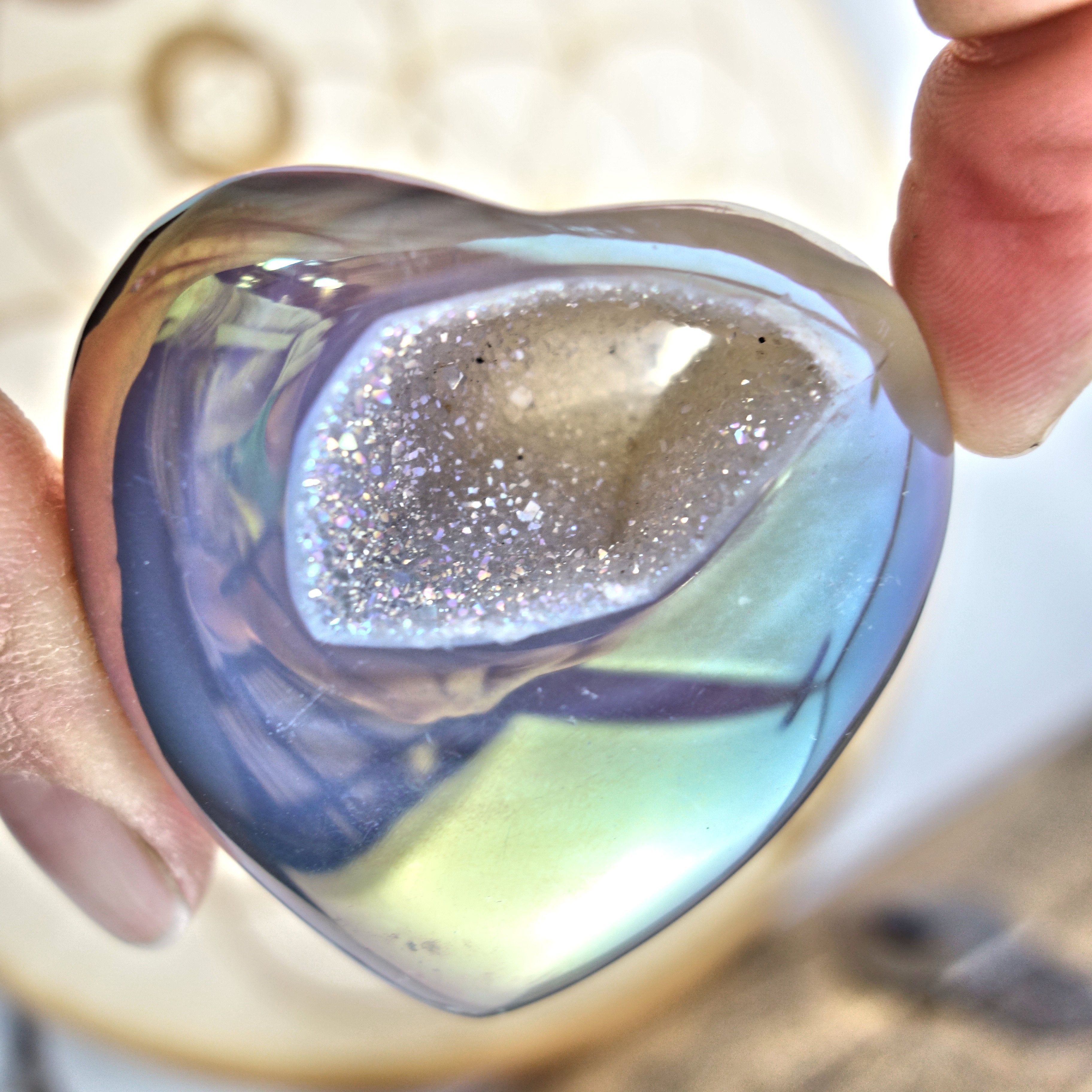 Sparkling & Uplifting Angel Aura & Titanium Druzy Geode Agate Love Heart 4 - Earth Family Crystals