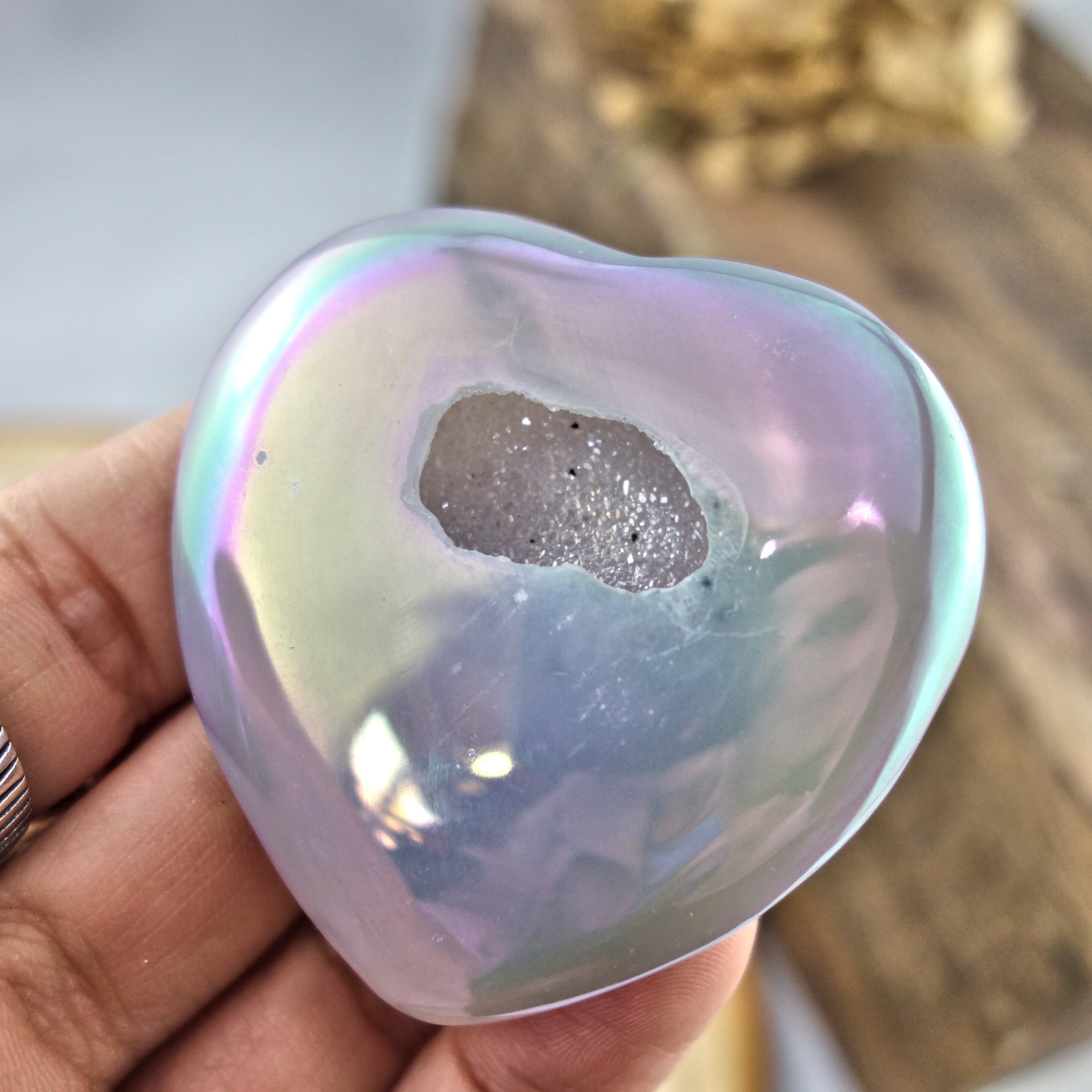 Sparkling & Uplifting Angel Aura Druzy Geode Agate Love Heart 1 - Earth Family Crystals