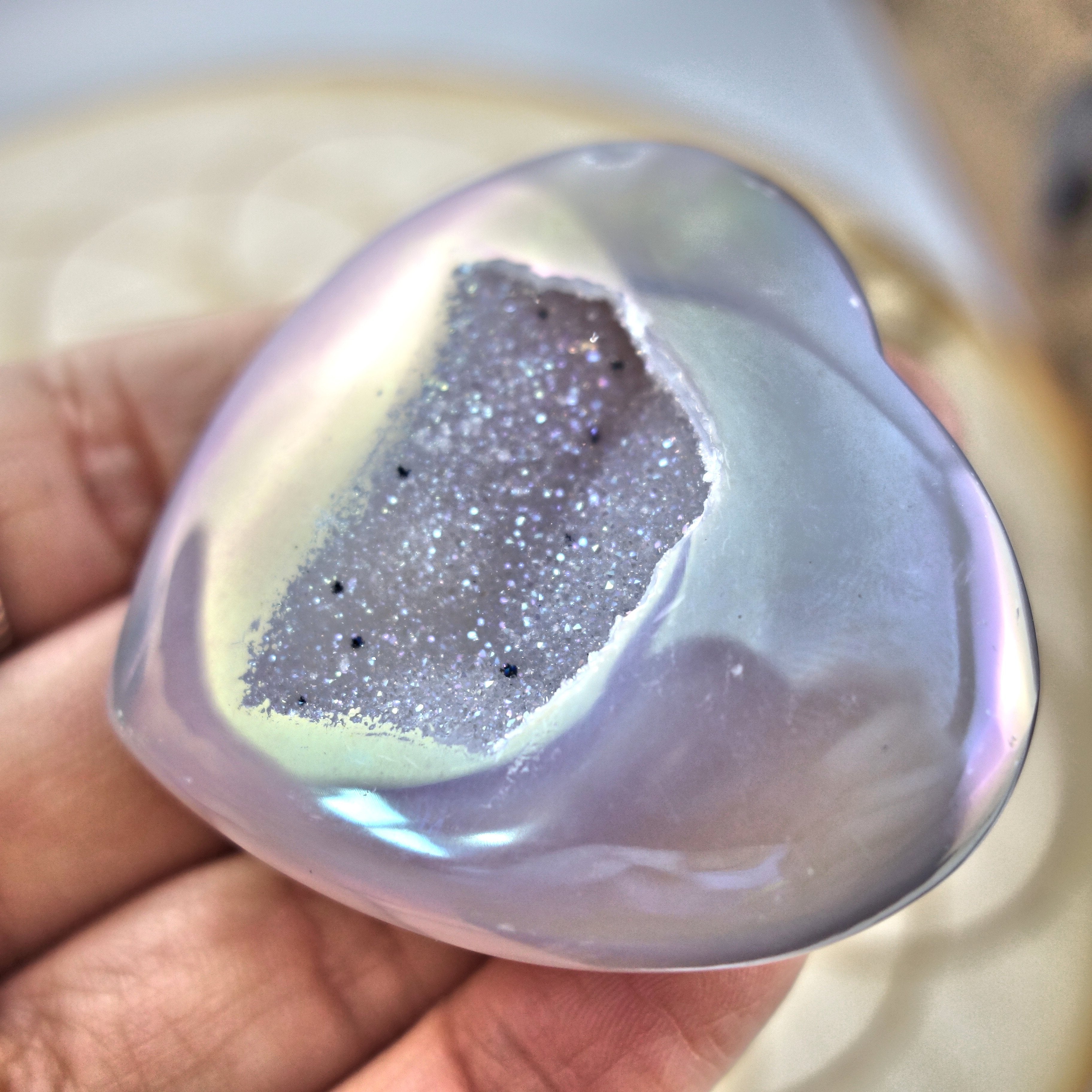 Sparkling & Uplifting Angel Aura Druzy Geode Agate Love Heart 3 - Earth Family Crystals