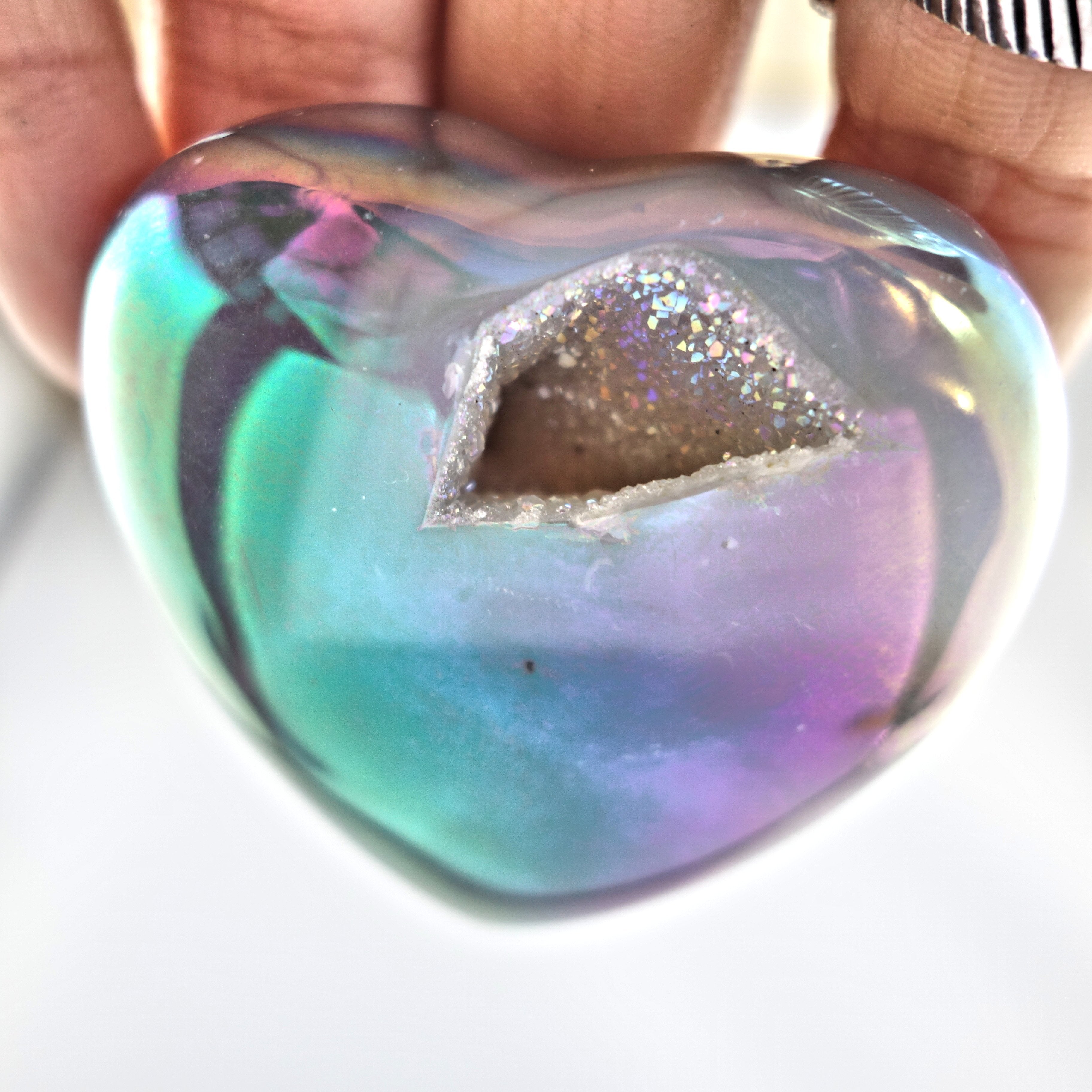 Sparkling & Uplifting Angel Aura & Titanium Druzy Geode Agate Love Heart 2 - Earth Family Crystals