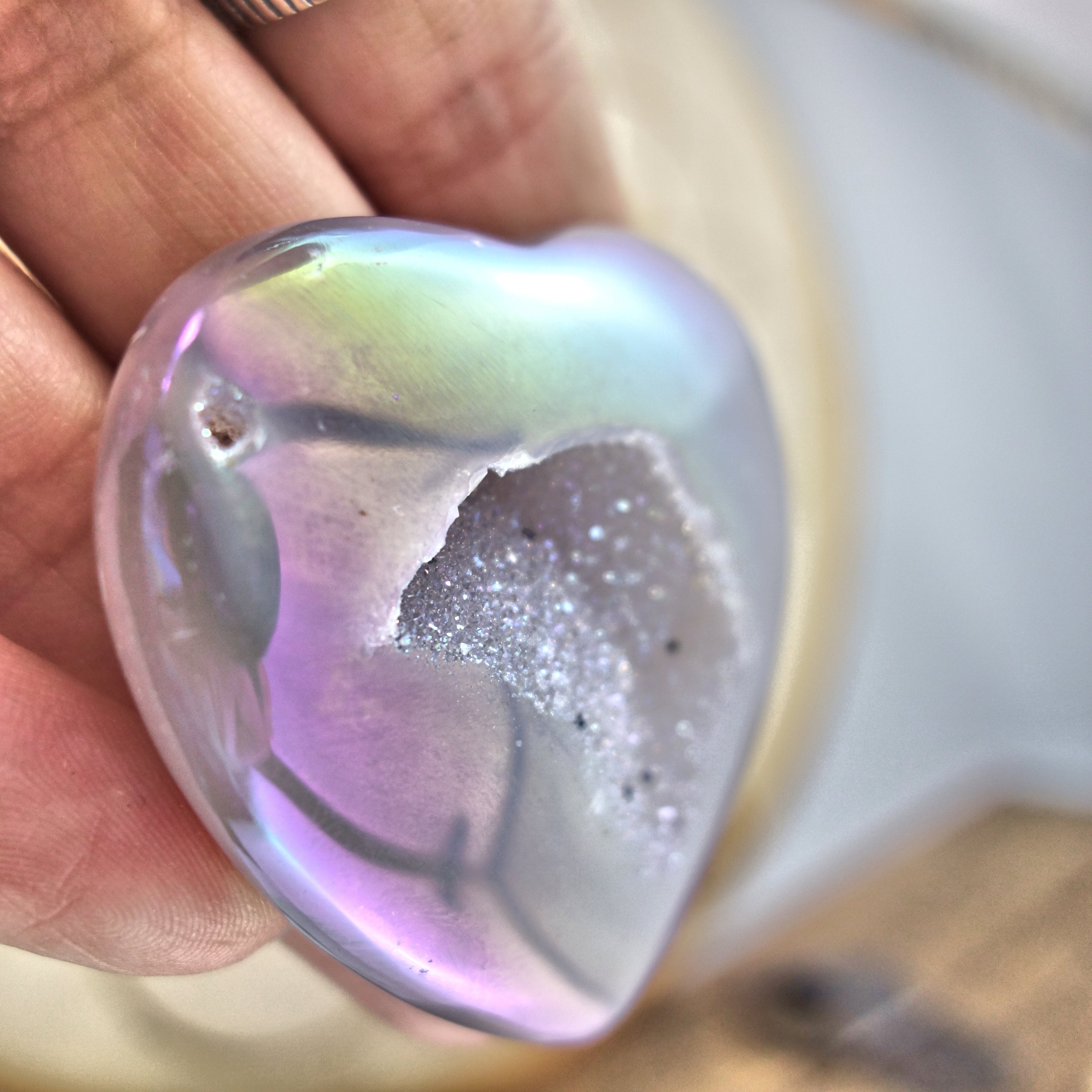 Sparkling & Uplifting Angel Aura Druzy Geode Agate Love Heart 3 - Earth Family Crystals