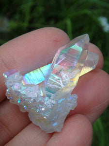 Twin Flame Angel Aura Quartz Standing Specimen With Elestial Druzy - Earth Family Crystals