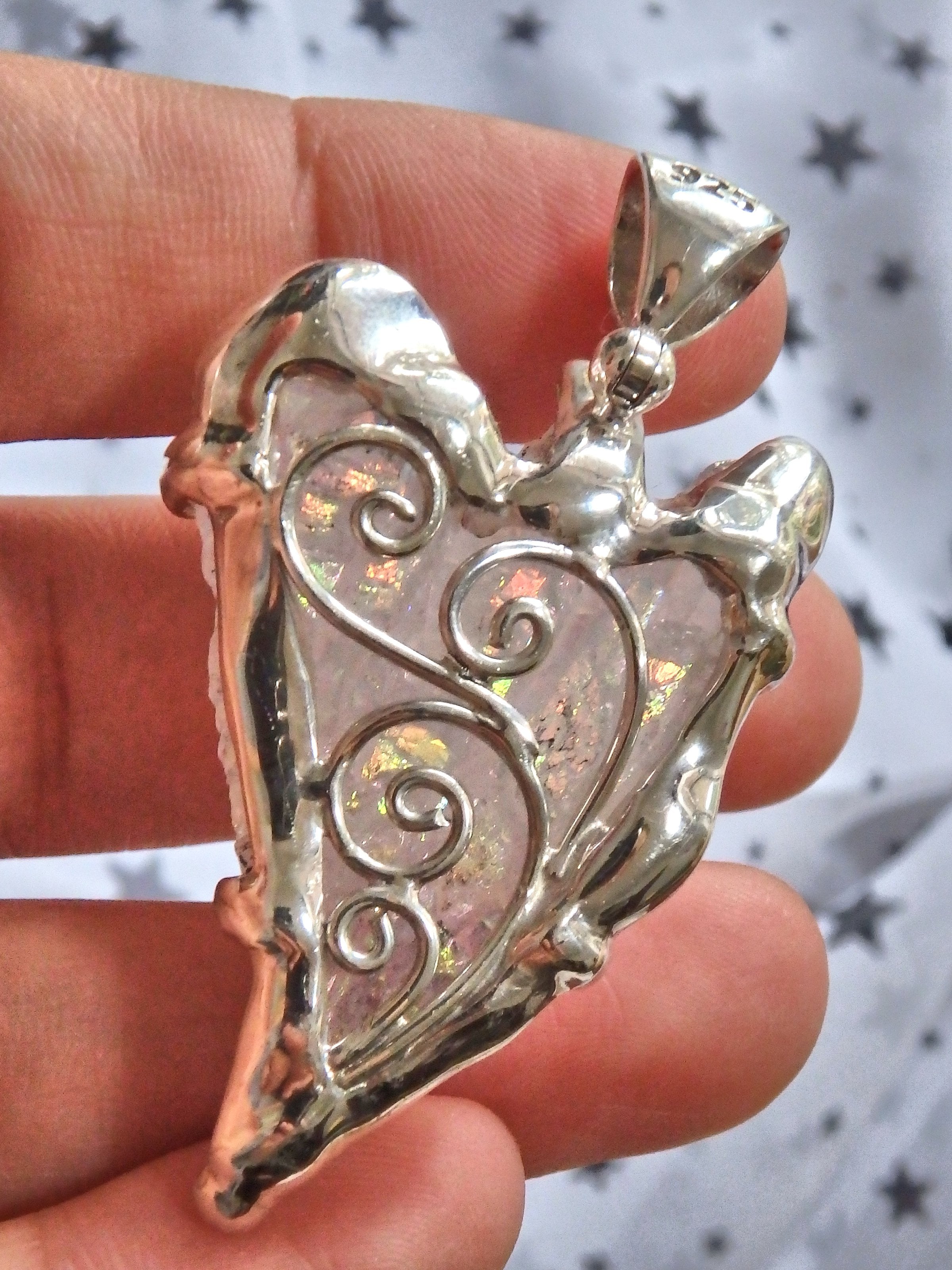 Gorgeous Angel Aura Quartz Glowing Magical Wing Pendant in Sterling Silver  (Includes Silver Chain) - Earth Family Crystals