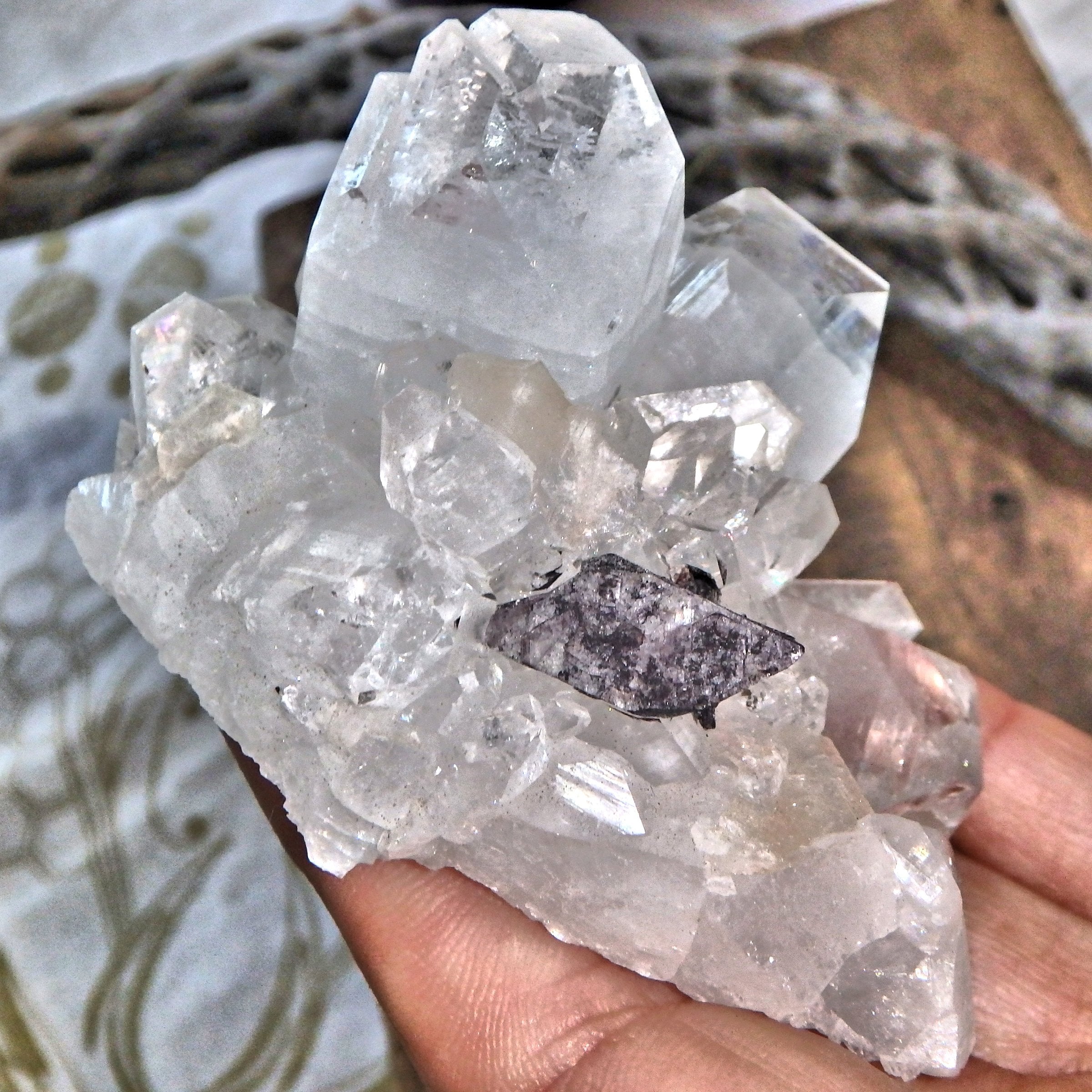 Fabulous Brilliant Clear Apophyllite With Black Heulandite & Stilbite Inclusions From India - Earth Family Crystals