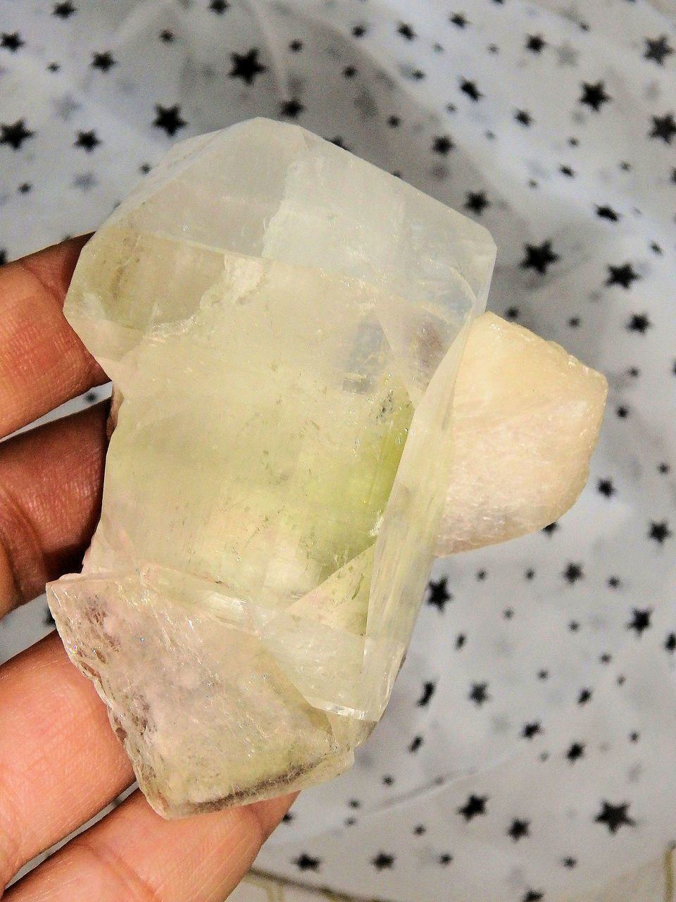 Brilliant Chunky Mint Green & White Apophyllite With Pink Stilbite Inclusion From India - Earth Family Crystals