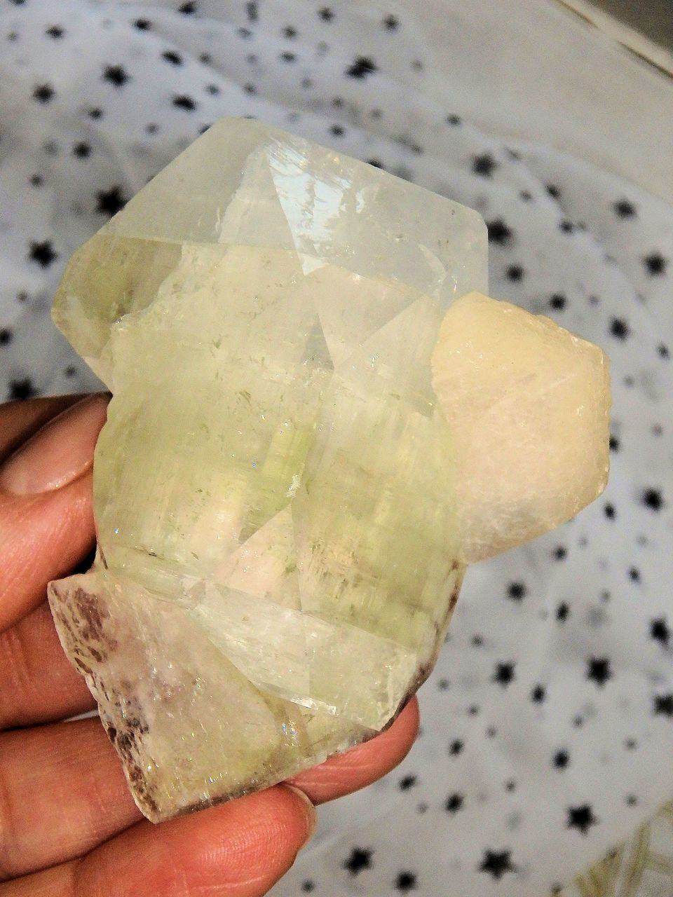 Brilliant Chunky Mint Green & White Apophyllite With Pink Stilbite Inclusion From India - Earth Family Crystals